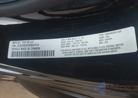 2025 Dodge Charger Daytona R/T Awd z USA, uszkodzony, nr VIN 2C3CDBCK2SR547214